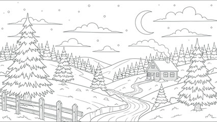 Serene mountain landscape with trees and buildings © RAC.Design-Magic