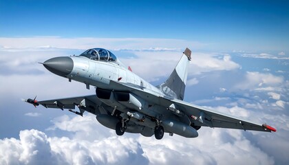 Fototapeta premium Military jet soaring through clouds