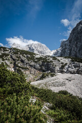 Fototapeta premium Rocky Alpine Landscape in the Dachstein Mountains with Dramatic Peaks, Austria