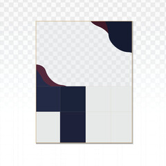 Creative abstract document template with minimalist navy blue and burgundy geometric shapes accented by gold borders, ideal for corporate stationery, professional flyers, brand guidelines