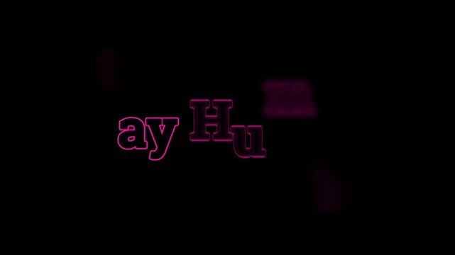 Glowing pink neon text animation spells out ay Hu against a dark mysterious background screen