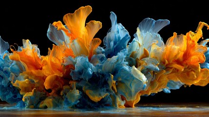 Abstract Vibrant Metallic Liquid Paint Pour in Dynamic Organic Forms Against a Dark Background