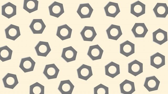 Seamless Pattern of Hexagonal Nuts, Mechanical Components, Industrial Texture, Isometric View, Engineering Concept