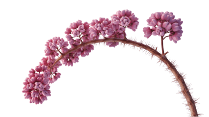 Pink flowering branch isolated on transparent background with thorns