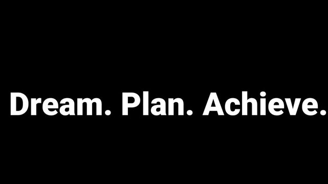 Motivational dark background graphic displaying the powerful three step process dream plan achieve