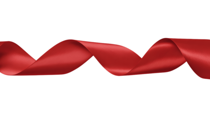 Red satin ribbon twisted isolated on transparent background