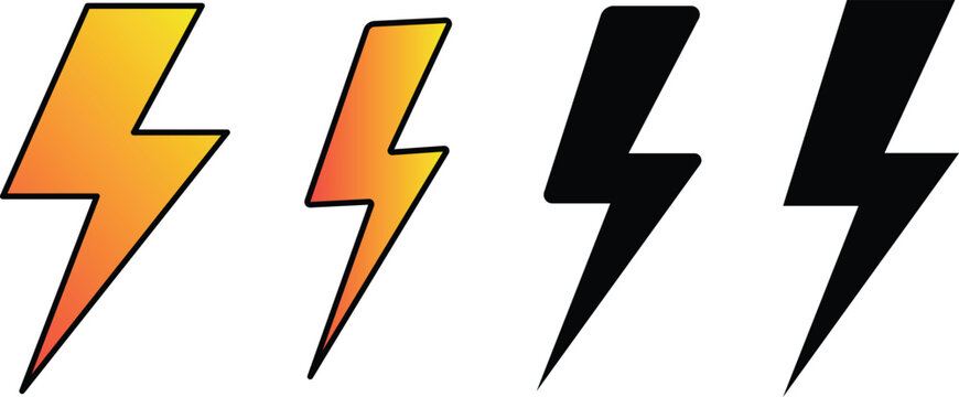 Two gradient yellow orange lightning bolts and two solid black lightning bolts thunderbolt
