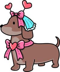 Dachshund with Bows and Hearts Cartoon