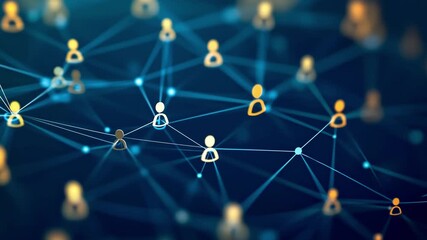 Abstract digital network of human icons connected by lines on dark blue background. Concept of social media, communication, team and global connection - Powered by Adobe