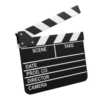 Black and White Clapperboard With White Stripes For Film Production Isolated On Transparent Background