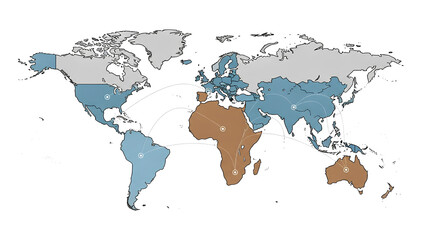 Global World Map in Flat Modern Style, for Global Concept Design, Global Connection Concept