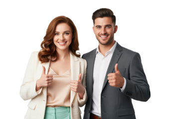 Approval thumbs up from business colleagues confirming a successful deal, positive rating gesture for service review pages, satisfaction surveys and trust messaging in sales materials