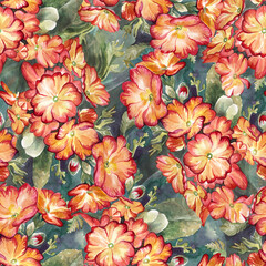 seamless background pattern with red small flowers, watercolor painting