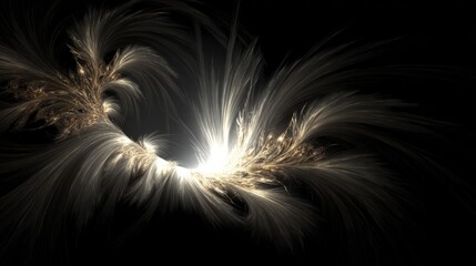 Swirling patterns of molten silver and gold light against a dark background, abstract fractal art