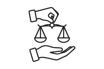 Justice scales in Hand black icon silhouette on white background