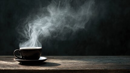 Hot coffee cup on wooden table