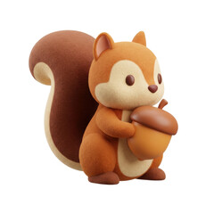 Cute Fluffy Squirrel Holding Acorn With Transparent Background