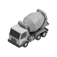 Gray Cement Mixer Truck With Concrete In Drum On Transparent Background