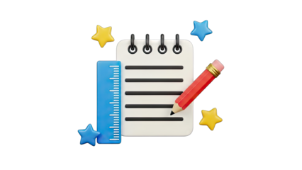 Notebook, Pencil, Ruler, and Stars: Education Concept