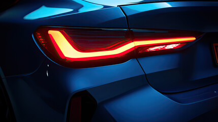 Blue car taillight glow with clean curvature and glossy modern finish