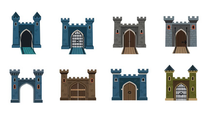 Collection of illustrated medieval castle gatehouse designs perfect for fantasy games