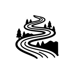 Bold Minimalist River Meander Vector Icon. Black and White Flat Design Winding River Silhouette for SVG Cutting Files, Waterway Branding, Map Legend Logo, and Modern Outdoor Path Illustration