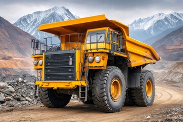 Obraz premium Mining dump truck transporting material at quarry site