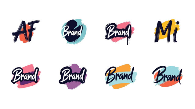 Versatile brand logo designs with vibrant brushstroke backdrops for creative businesses - Powered by Adobe