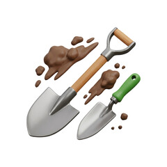 Two Garden Shovels With Soil And Dirt Isolated On Black Background Professional Illustration