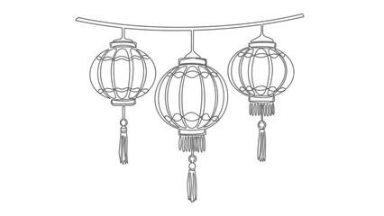 Traditional Chinese Lantern Line Art Illustration for Cultural Celebrations
