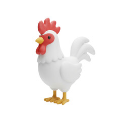 White Rooster Standing On Transparent Background With Red Comb And Wattle