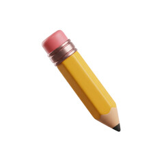 Yellow Wooden Pencil With Pink Eraser On Transparent Background Realistic 3D Render