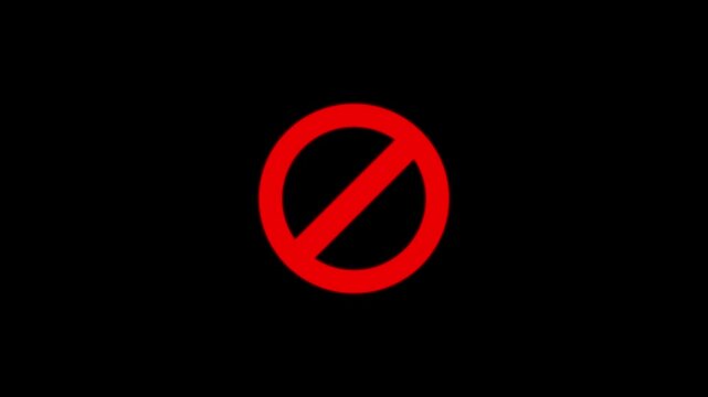 International prohibition mark. Ban forbidden sign. Traffic pictogram of Crossed out red circle. Warning, stop or no entry forbidden red circle and line symbolon black background.