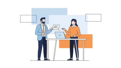 Fototapeta premium professional business meeting between two colleagues in office setting with digital devices and