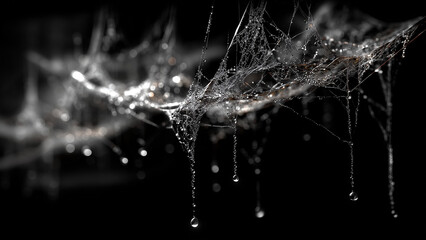 High contrast spider web with rain droplets macro