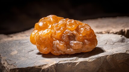 A Single Ripe Cloudberry Showing Its Unique Textured Surface Resting on a Stone Surface