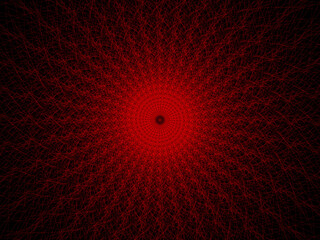 Abstract red explosion of digital particles in darkness