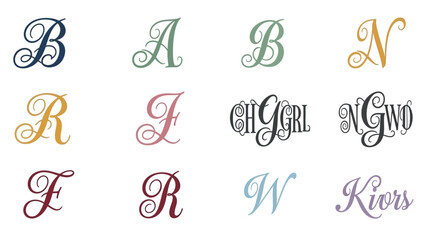 Elegant Monogram Collection: A Variety of Decorative Lettering Styles and Designs