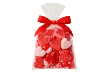 Heart candies gift bag with red ribbon valentine's day