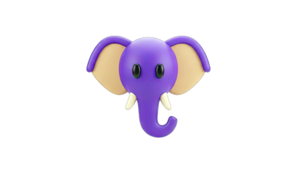 3D Purple Elephant Head on White Background