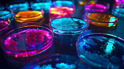 Bioluminescent petri dish collection: artistic exploration of microbial cultures