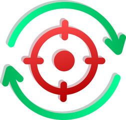 3D Target Change Icon with Arrows and Crosshair Isolated on Transparent Background
