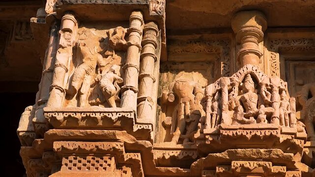 intricate carvings and Beautiful stone sculptures at the temple, within the Sahastra Bahu(SasBahu) Temple at Gwalior Fort, Asia its an a UNESCO World Heritage Site