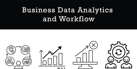 Business Data Analytics and Workflow Optimization Icon Set: Growth, Process Automation, and Team Collaboration