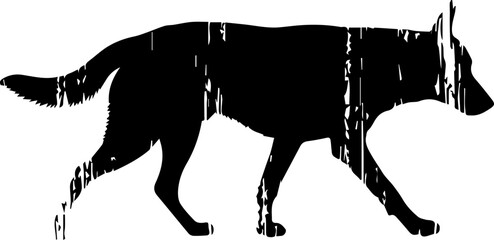 Striking silhouette of a dog with a distressed texture, perfect for animal lovers and design projects with an edgy, vintage aesthetic © Artesian Edge