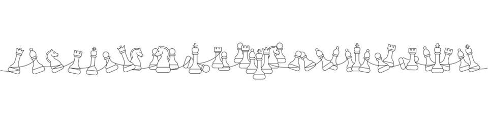 Creative minimalist chess pieces border design in continuous line art style © Lifeking