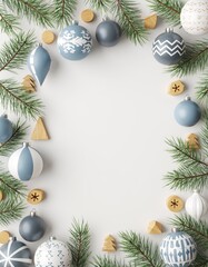 Minimal Christmas Card Template with Empty White Center and Scandinavian Style Ornament Frame