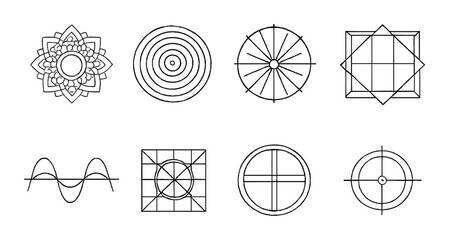 Geometric patterns and shapes on metallic background