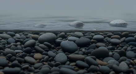 Abstract Texture Background Pattern Design Wallpaper Surface Grey River Pebble Stone Rock Smooth Round Wet Water Shore Beach Nature Zen Spa Garden Relax Concept
