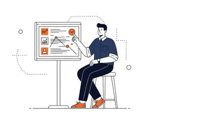 Modern Business Presentation Illustration Depicting Data Analysis and Strategy Discussion in a